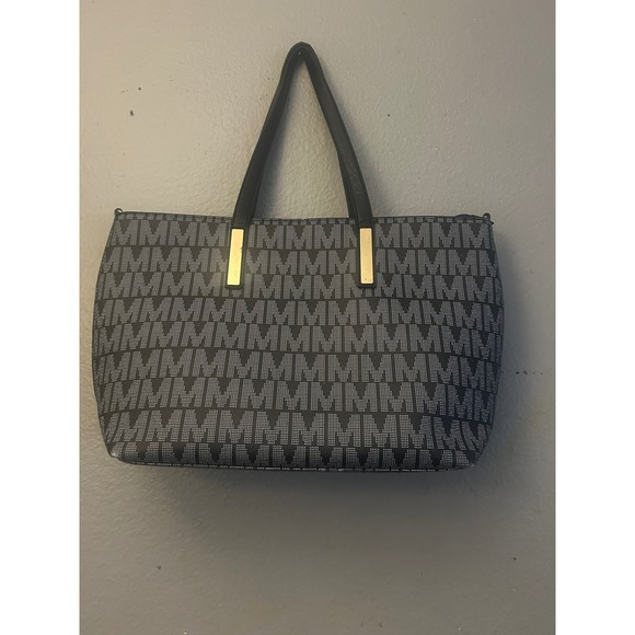 No Brand Handbags - Letter M Tote Bag Monogram Print Black White Gold Accents Shoulder Bag Women